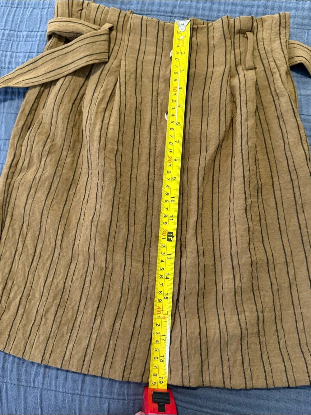 H&M Rust Brown Striped Paperbag Mini Skirt Button Front Tie Waist Sz 4